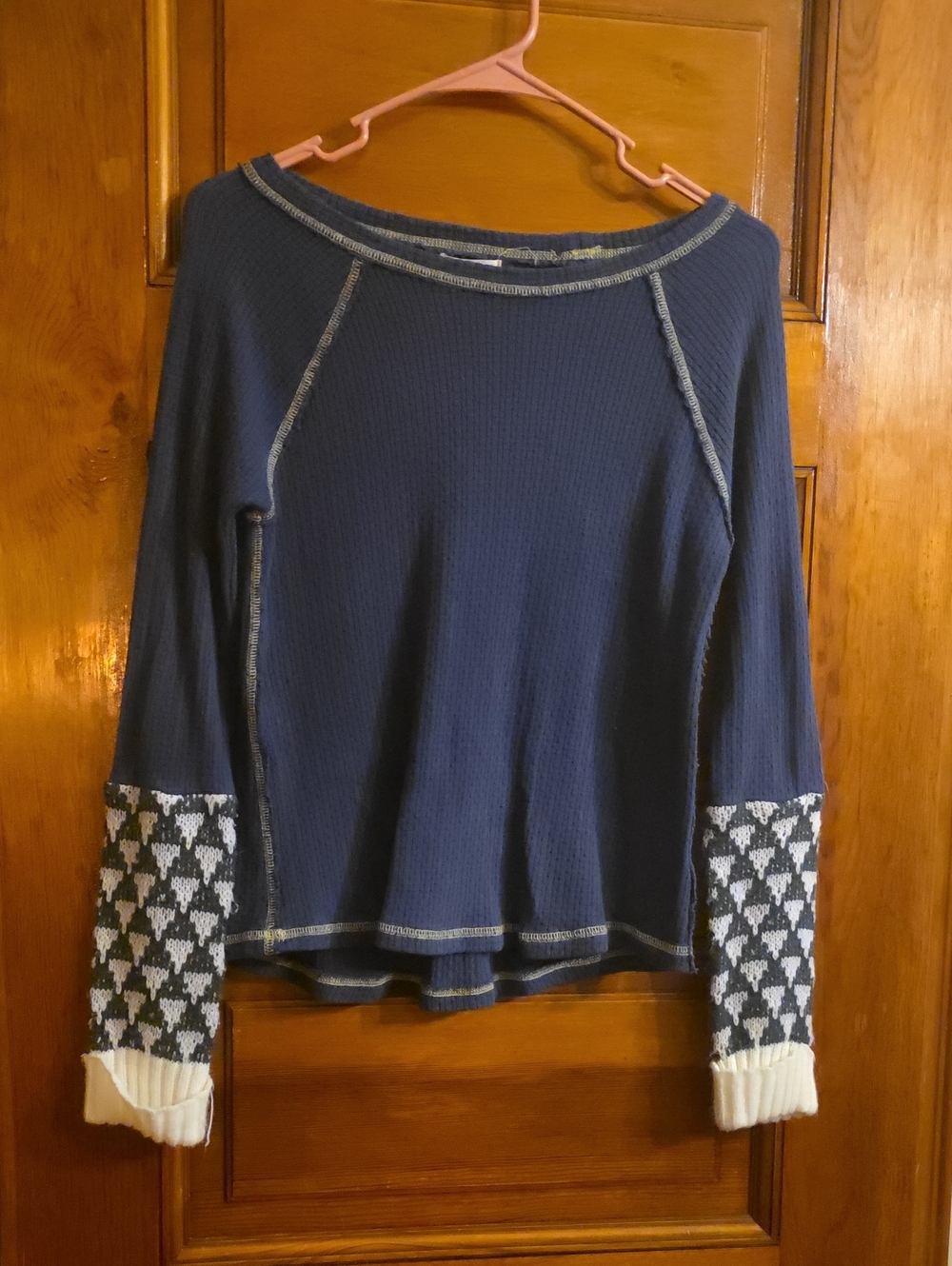 easel Navy Waffle Knit Long-Sleeve Top with Sweater Cuffs